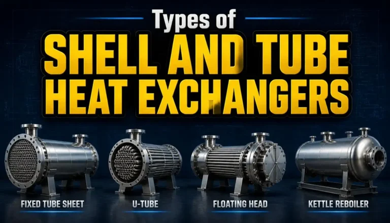 Common types of shell and tube heat exchangers used in industry.